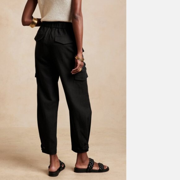 Like New Banana Republic Lyocell Linen Blend Belted Cargo Trouser Pants Black 6 - Picture 3 of 7